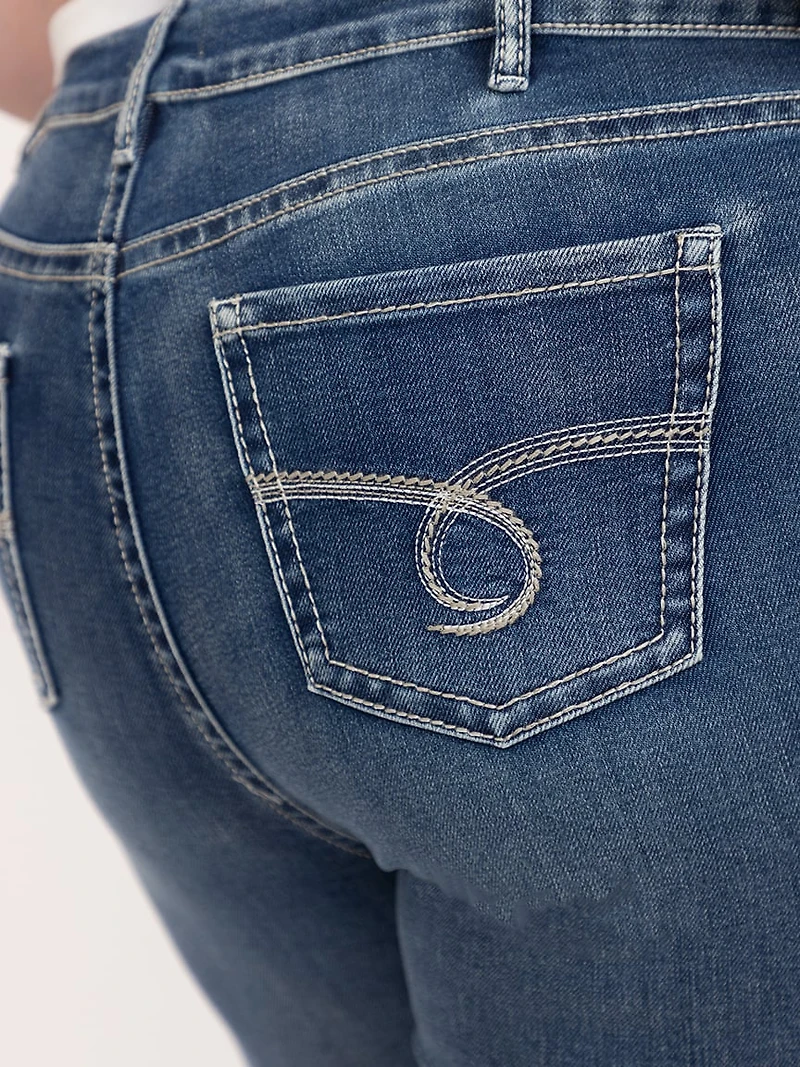 Women's Plus Medium Wash Embroidered Baby Boot Jeans