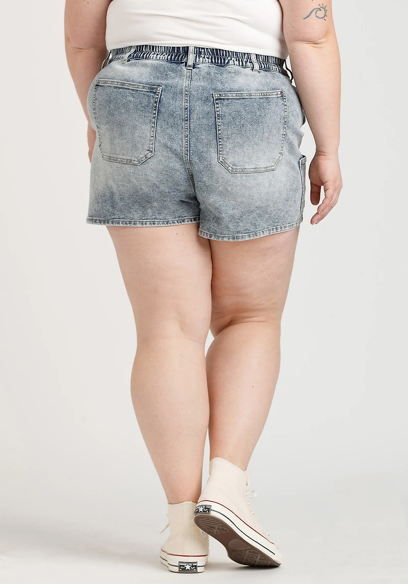 Women's Plus High Rise Elastic Waist Utility Jean Shortie
