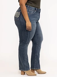 Women's Plus Medium Dark Wash Geo Embroidered Straight Jeans