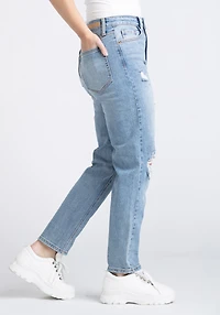 Women's High Rise Destroyed Slim Straight Jeans