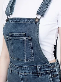 Women's Medium Dark Wash Cuffed Relaxed Denim Shortall
