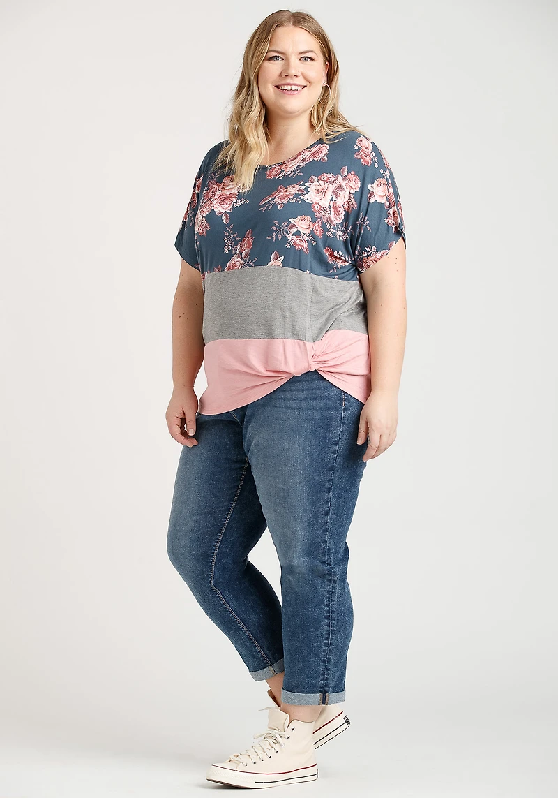 Women's Floral Colour Block Top