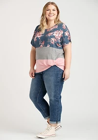 Women's Floral Colour Block Top
