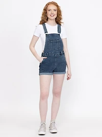 Women's Medium Dark Wash Cuffed Relaxed Denim Shortall