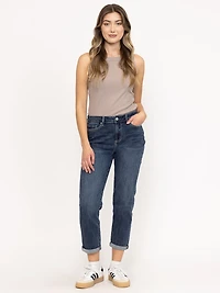 Women's Medium Dark Wash Cuffed Girlfriend Jeans