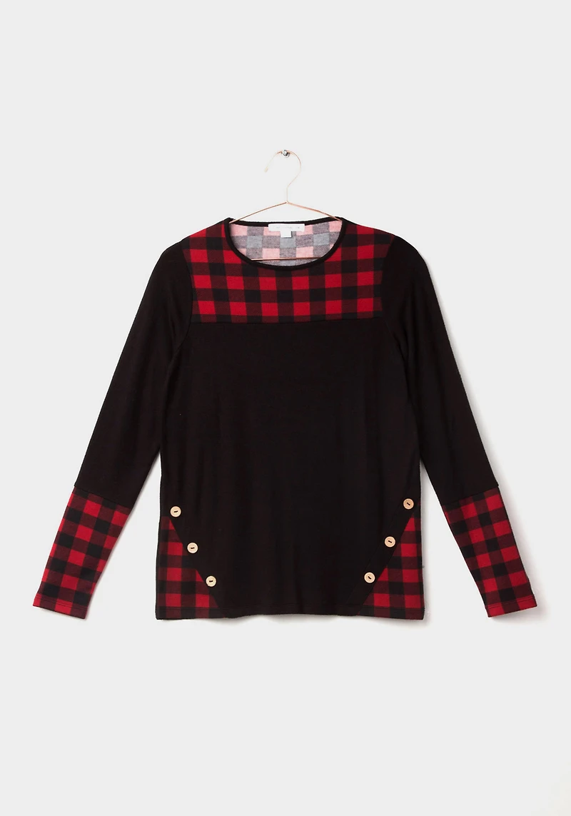 Women's Buffalo Plaid Colour Block Top