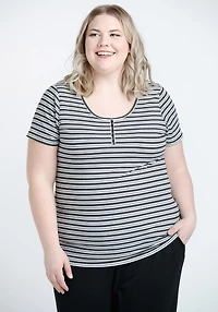 Women's Scoop Neck Ribbed Henley Tee