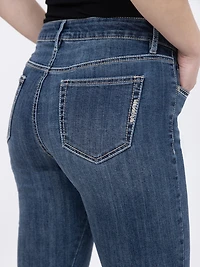 Women's Contrast Multi Thread Medium Dark Wash Jean Capri