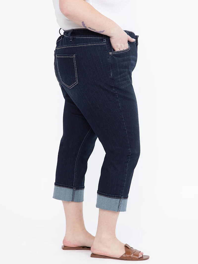 Women's Plus Relaxed Dark Rinse Wash Jean Capri