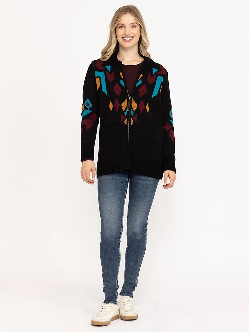 Women's Geometric Zip Front Cardigan