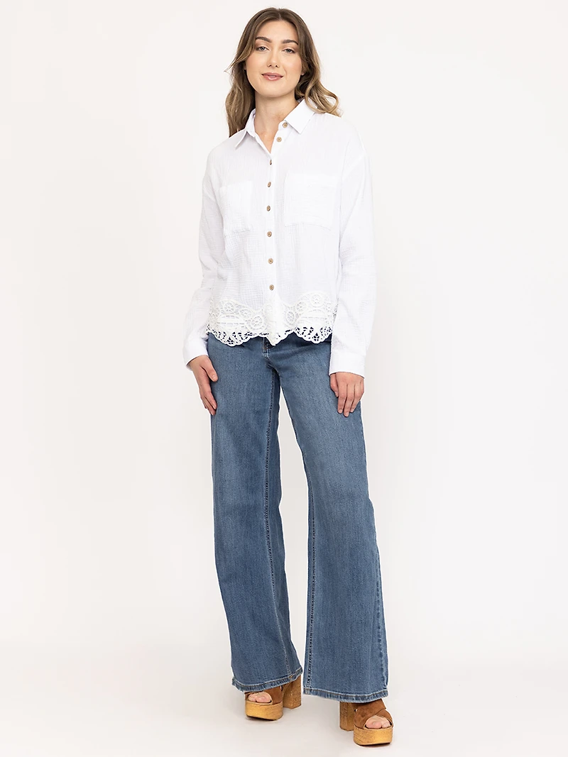 Women's Crochet Trim Shirt