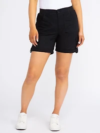 Women's Knit Waist Poplin Midi Short