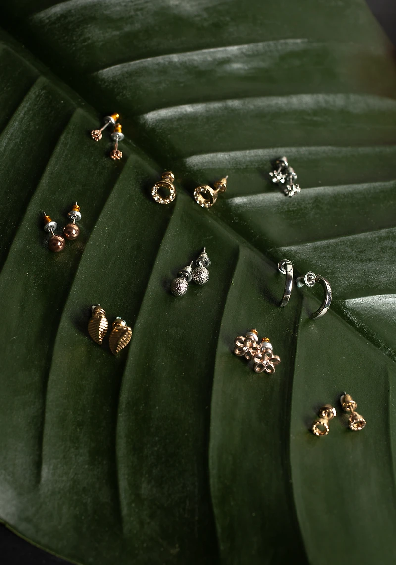 Flower And Leaf Mixed Metal Earrings
