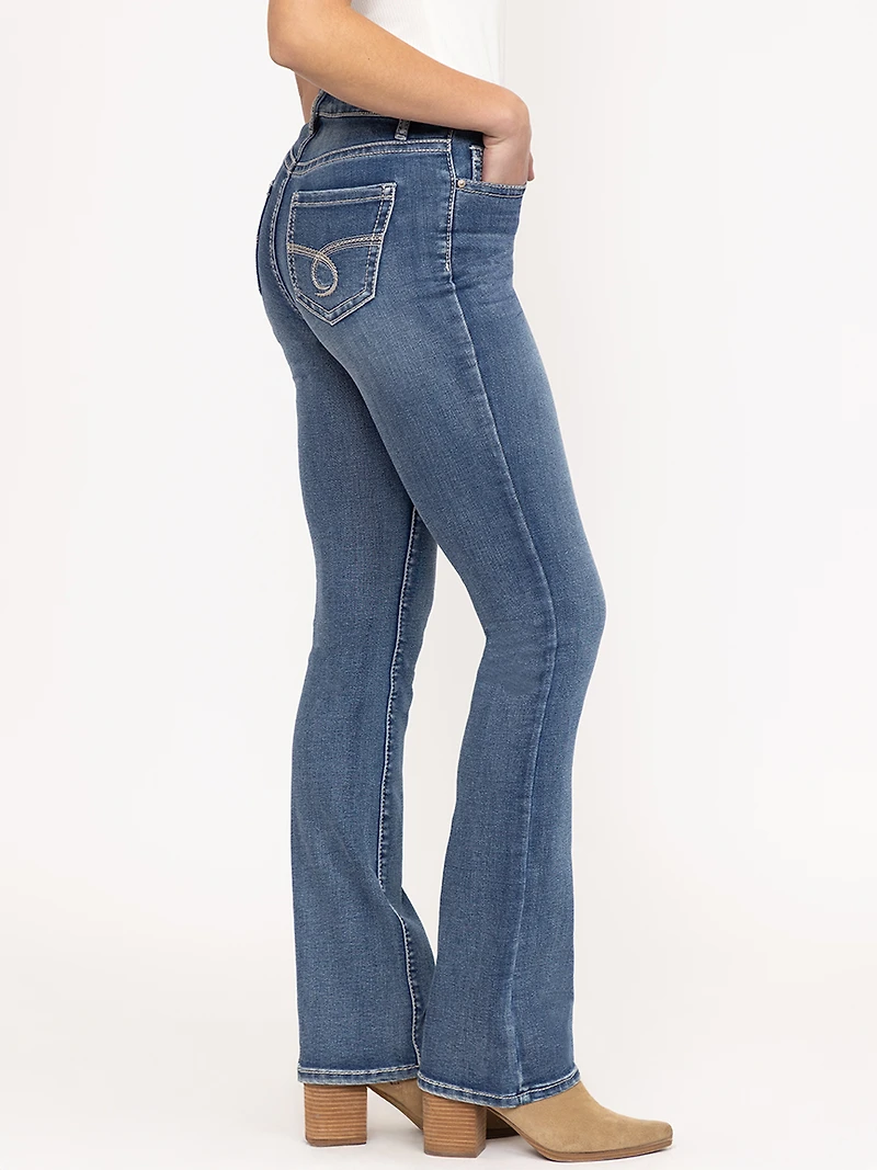 Women's Medium Wash Embroidered Baby Boot Jeans