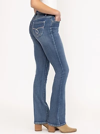 Women's Medium Wash Embroidered Baby Boot Jeans