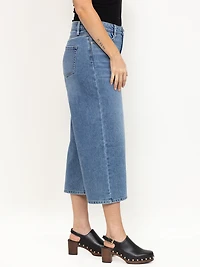 Women's Medium Wash High Rise Cropped Wide Leg Jean