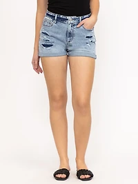 Women's Cuffed Distress Midi Short