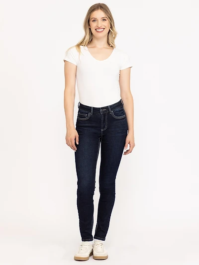 Women's Dark Wash Thick Stitch Skinny Jean