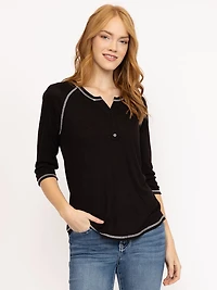 Women's Rib Baseball Henley Tee