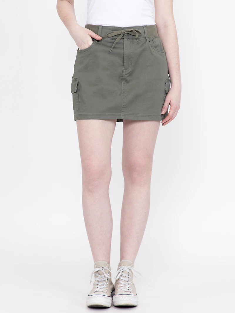 Women's Light Olive Knit Waist Cargo Mini Skort