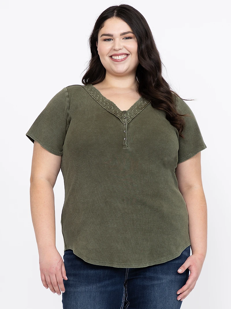 Women's Washed Ribbed Henley Tee