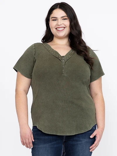 Women's Washed Ribbed Henley Tee