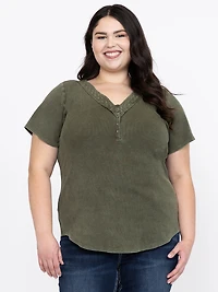 Women's Washed Ribbed Henley Tee