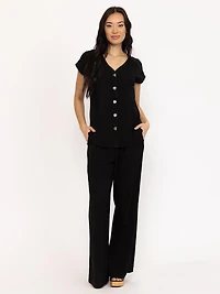 Women's Crinkle Pull-on Wide Leg Pant