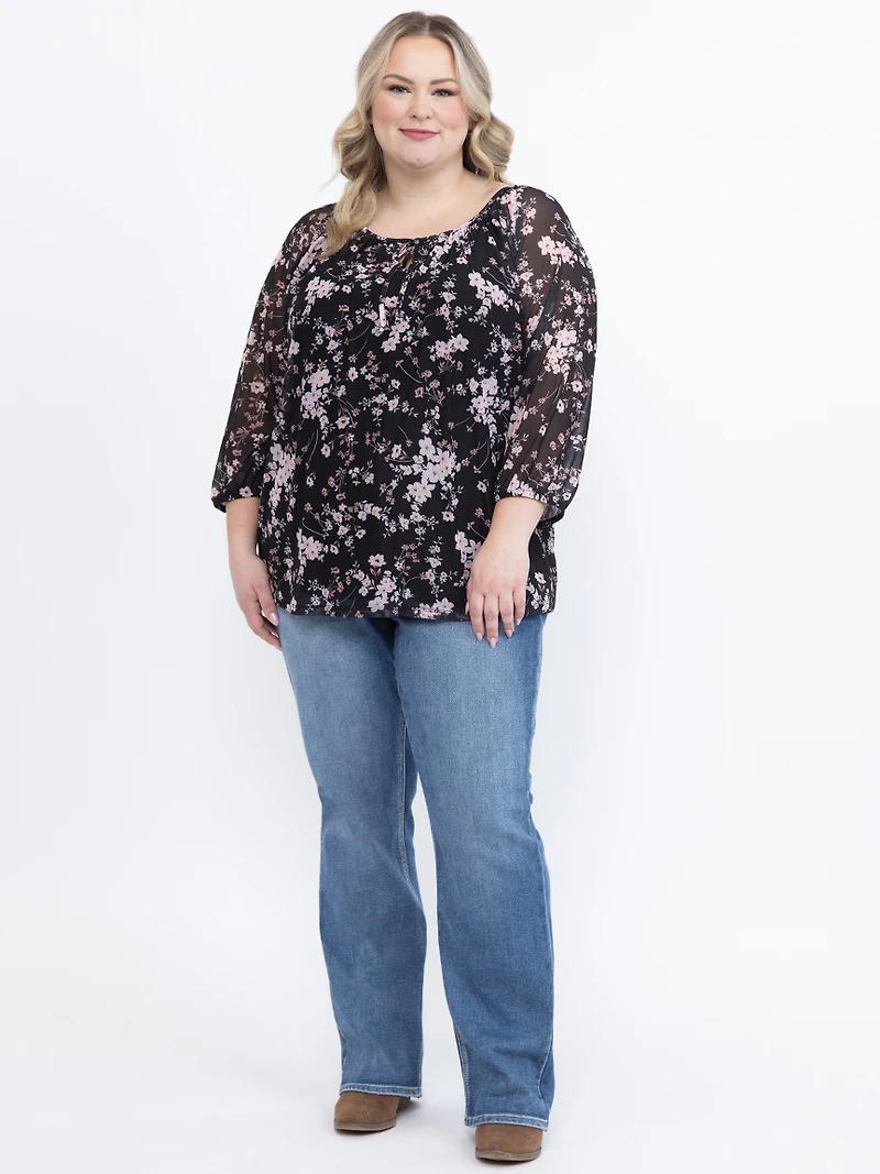 Women's Mesh Peasant Top