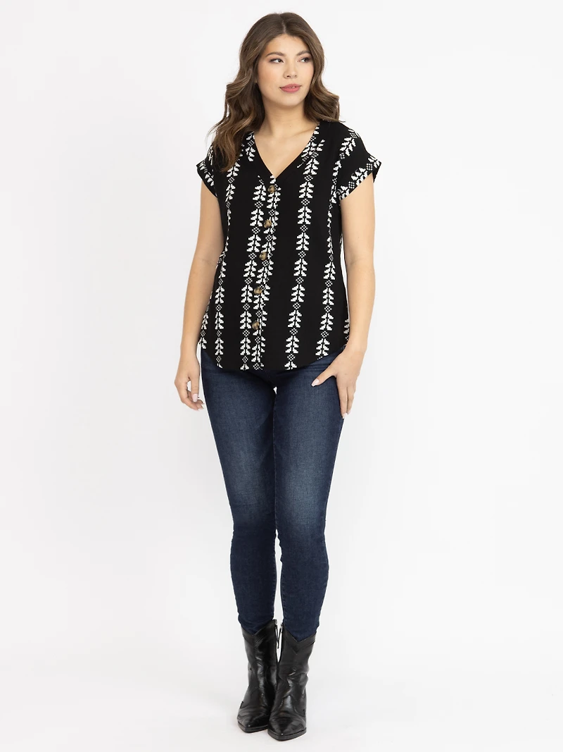 Women's Geo Button Front Top