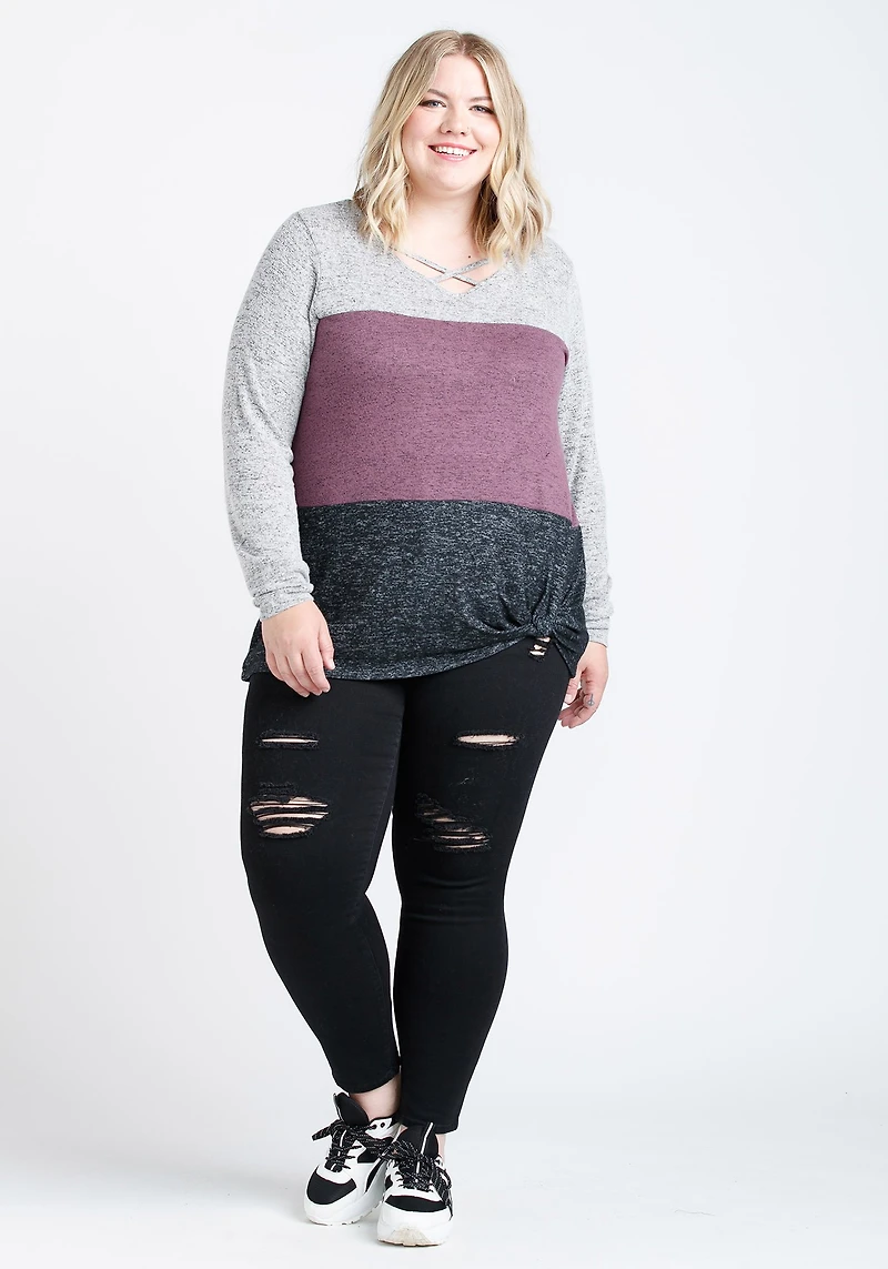 Women's Colour Block Twist Hem Top