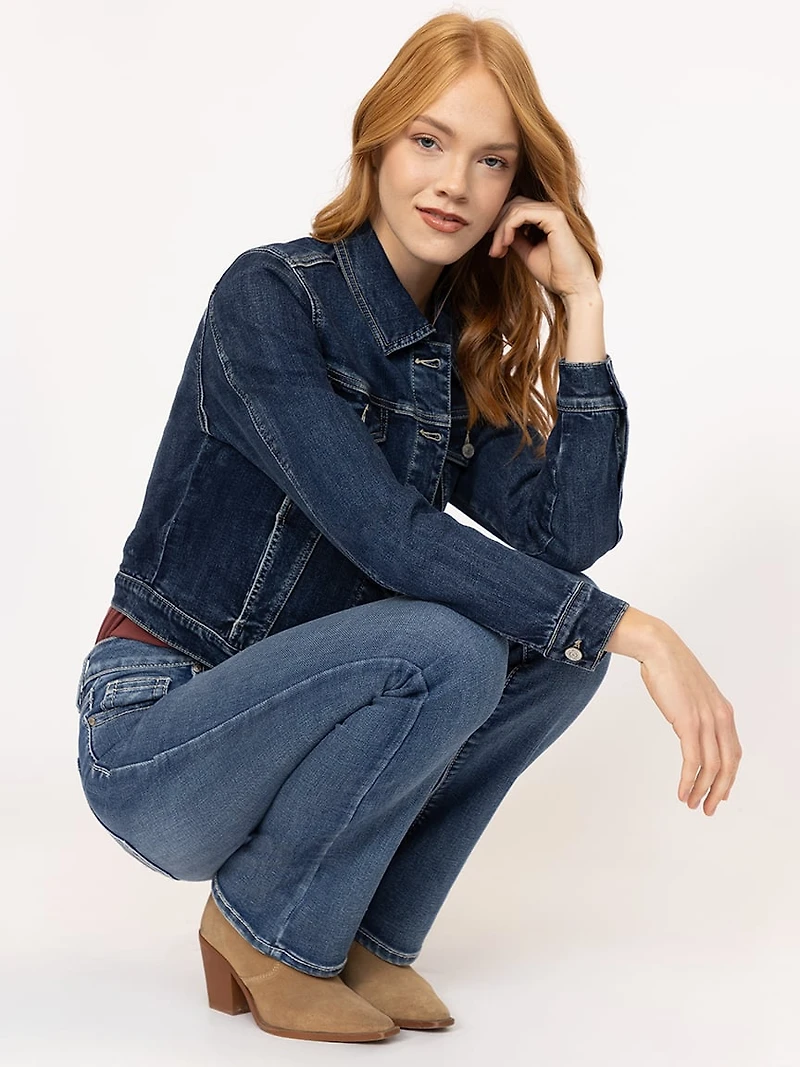 Women's Medium Wash Embroidered Baby Boot Jeans