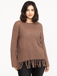 Women's Pointelle Pullover With Fringe
