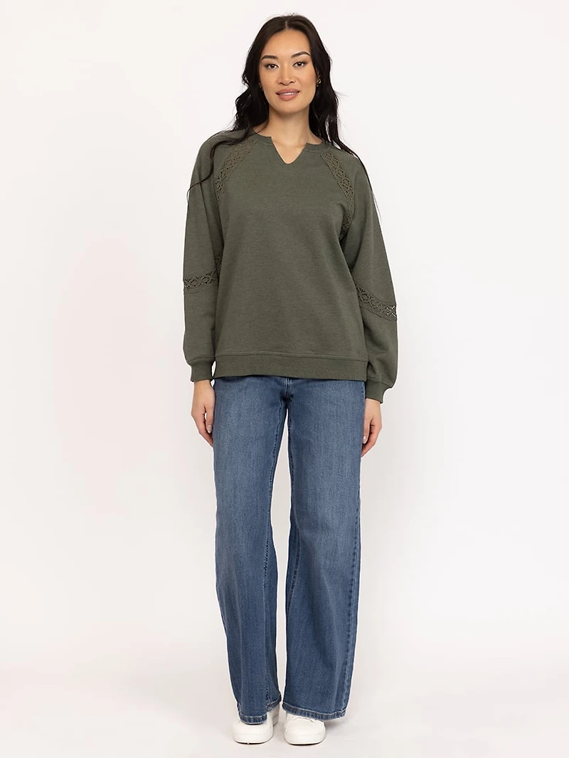 Women's Crochet Trim Sweatshirt