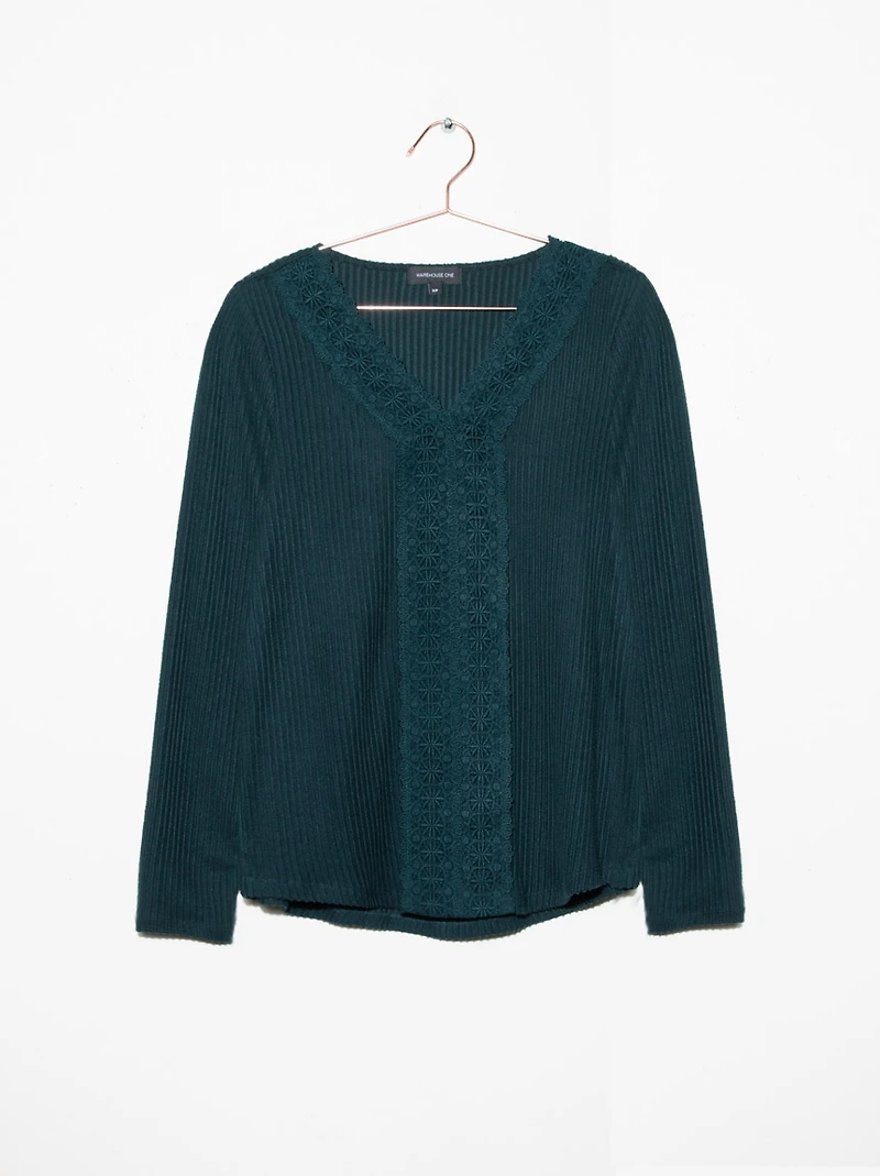 Women's Rib Lace Trim Top