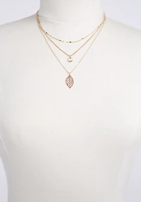 Filagree Leaf and Disc Gold Necklace