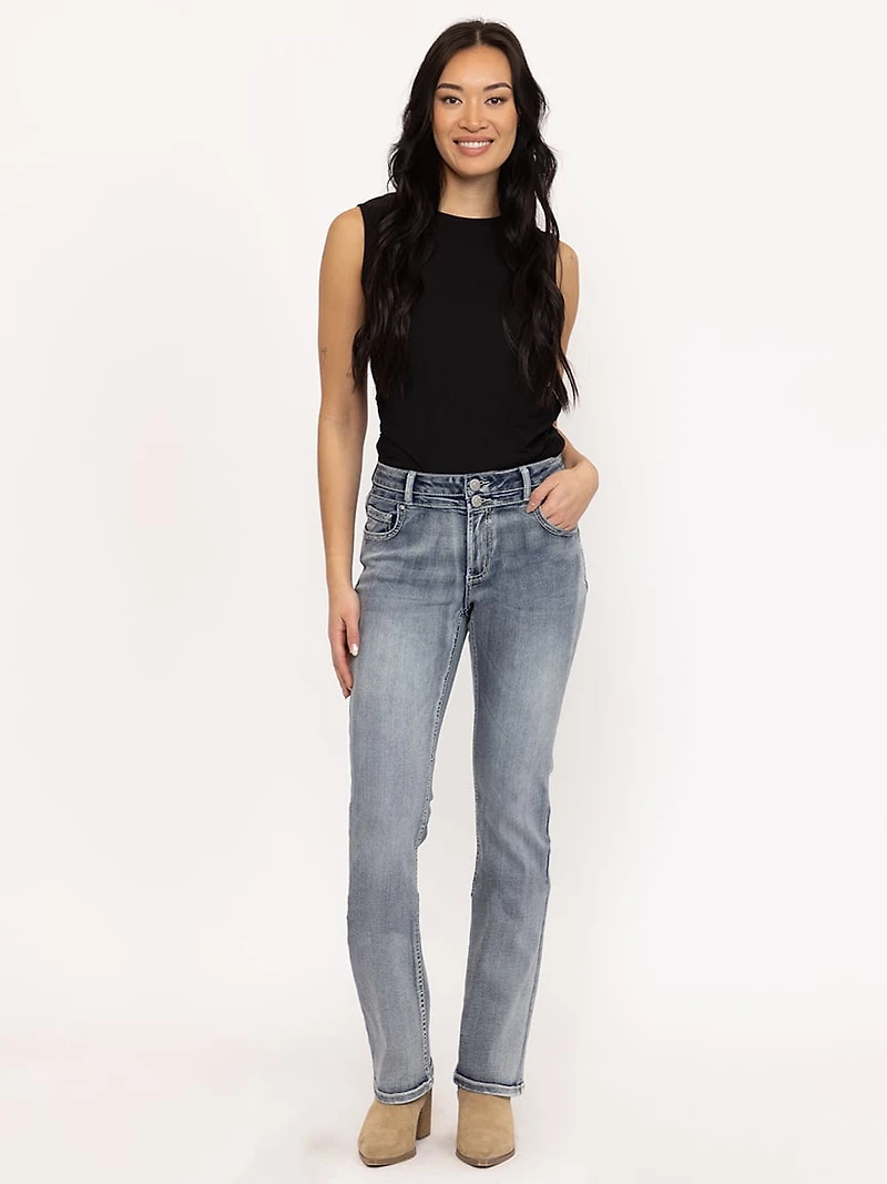 Women's Light Wash Wing Embellished Baby Boot Jeans