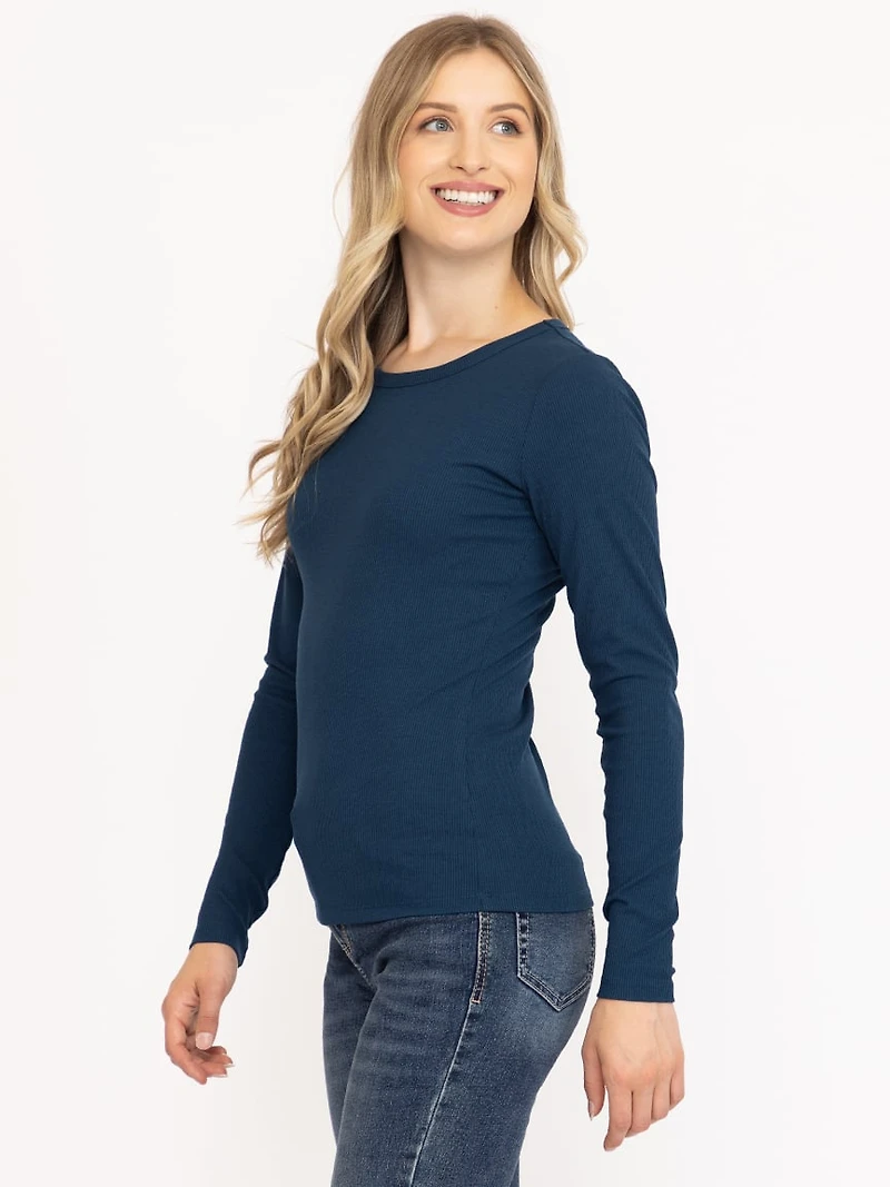 Women's Rib Crew Neck Long Sleeve Tee