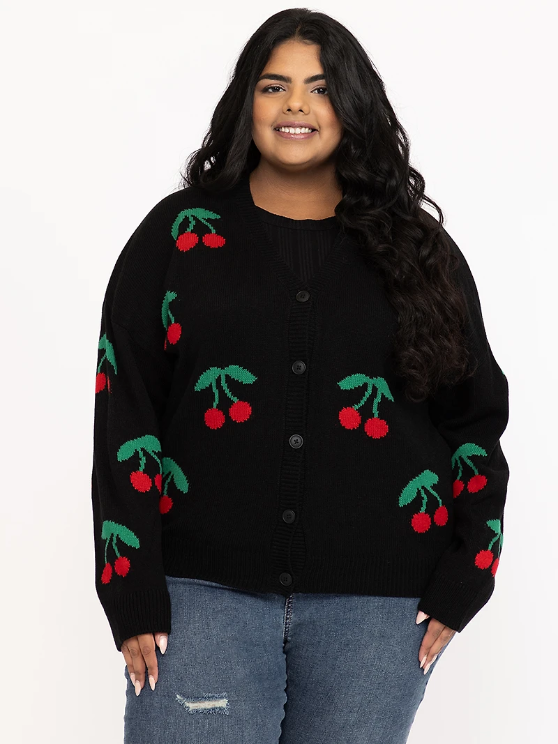 Women's Cherry Button Front Cardigan