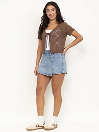 Women's Pointelle Tie Front Cardigan