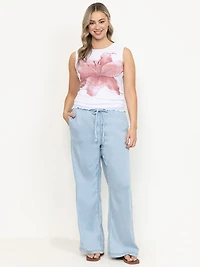 Women's Regular Rise Tie Front Pull-on Wide Leg Jeans