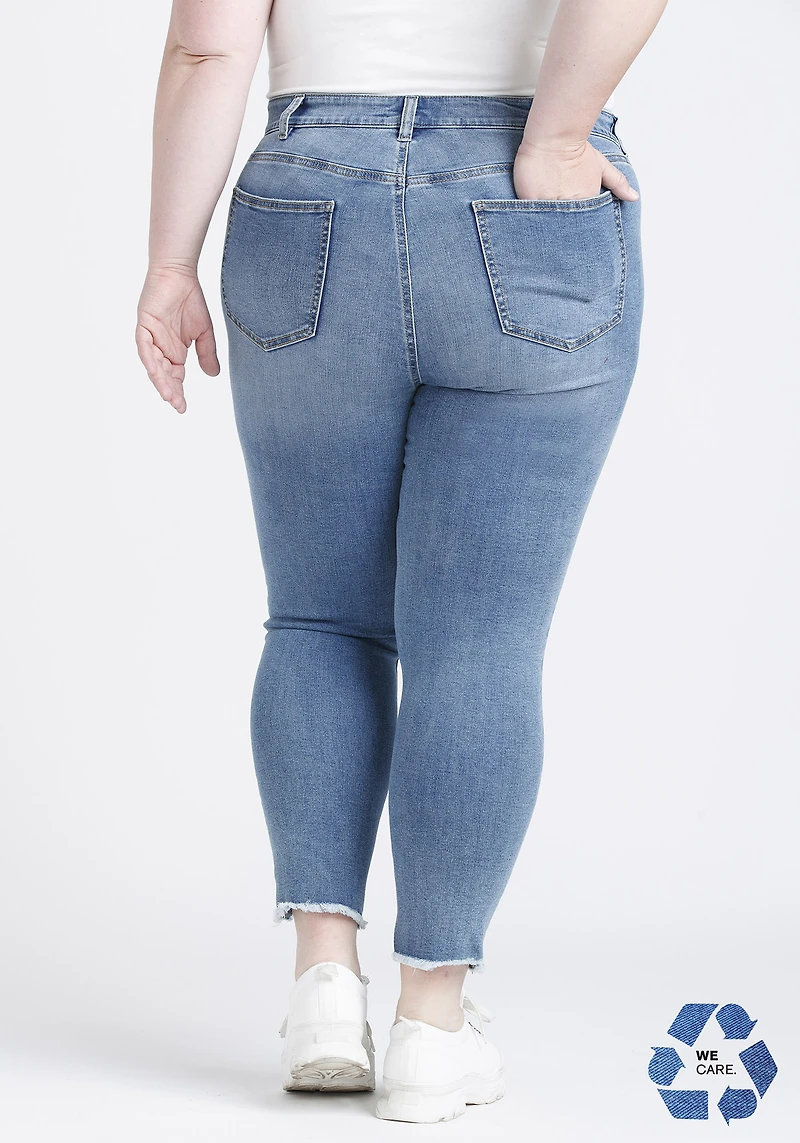 Women's Plus High Rise Destroyed Chewed Hem Ankle Skinny Jean