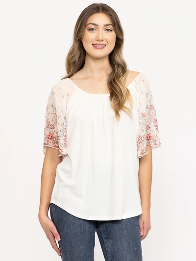 Women's Floral Sleeve Peasant Top