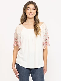 Women's Floral Sleeve Peasant Top