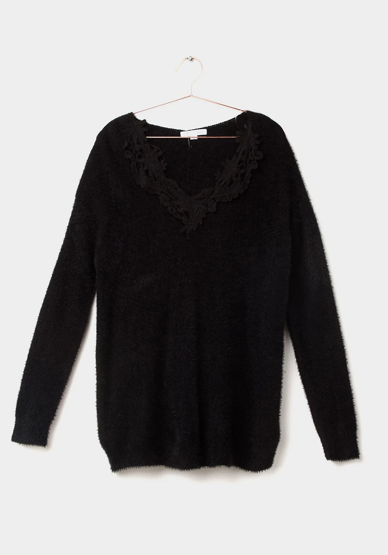Women's Crochet Neckline Sweater