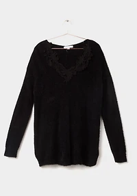 Women's Crochet Neckline Sweater