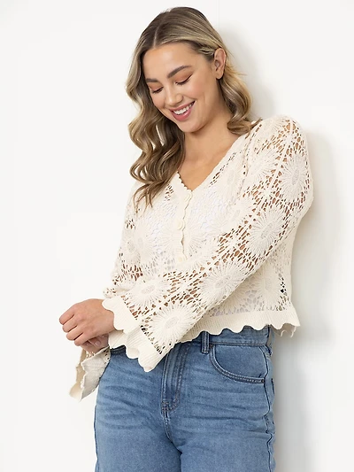 Women's Crochet Button Front Cardigan