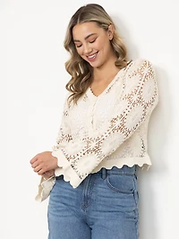 Women's Crochet Button Front Cardigan