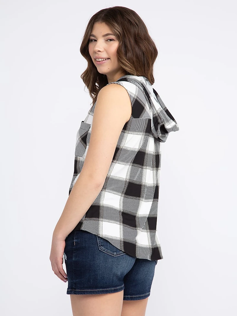 Women's Sleeveless Plaid Hoodie