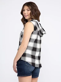 Women's Sleeveless Plaid Hoodie